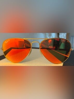 Ray-Ban Gild Frame Aviator Sunglasses with Red Orange Lenses
